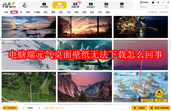 电脑端元气桌面壁纸无法下载怎么回事