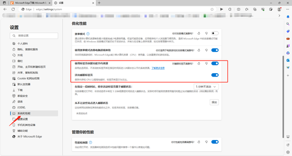 Edge浏览器标签页休眠功能在哪开启