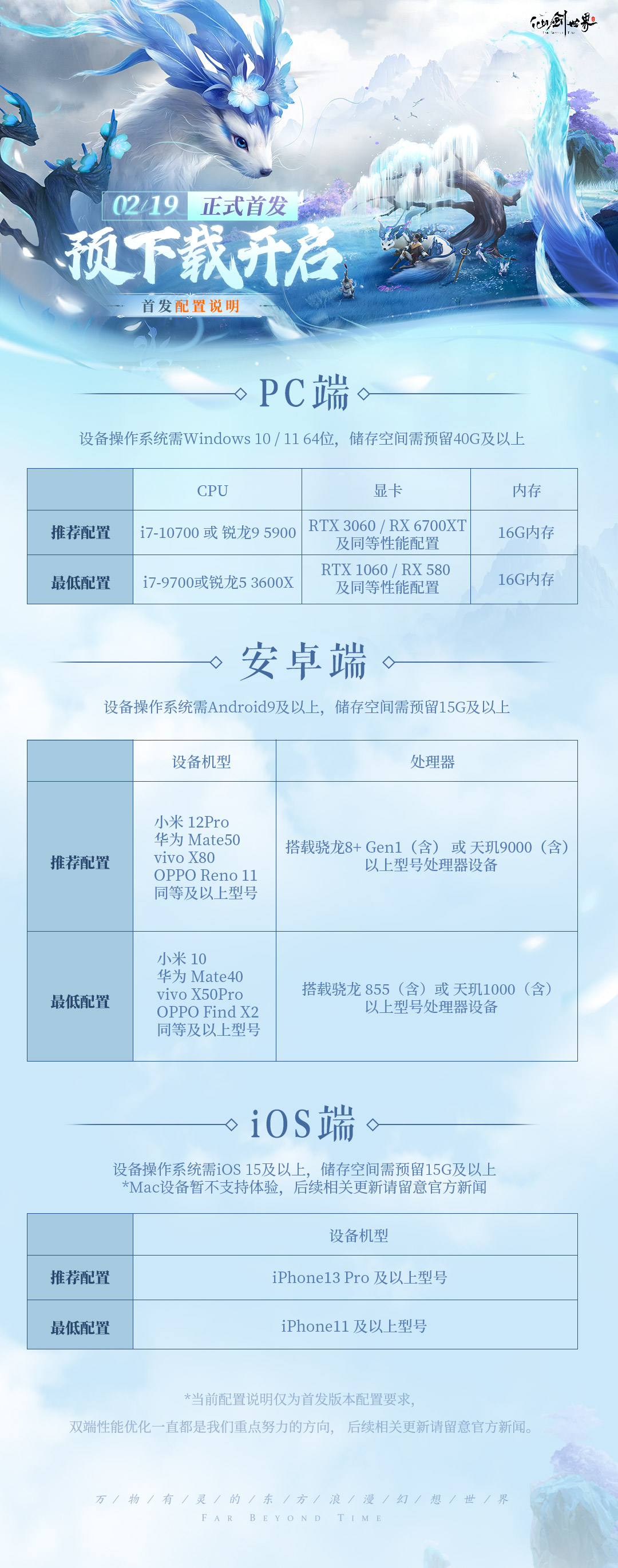仙剑世界配置需求一览