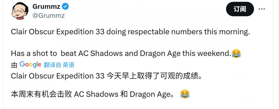 30人小团队打造的《光与影：33号远征队》将超过育碧千人打造的《刺客信条：影》